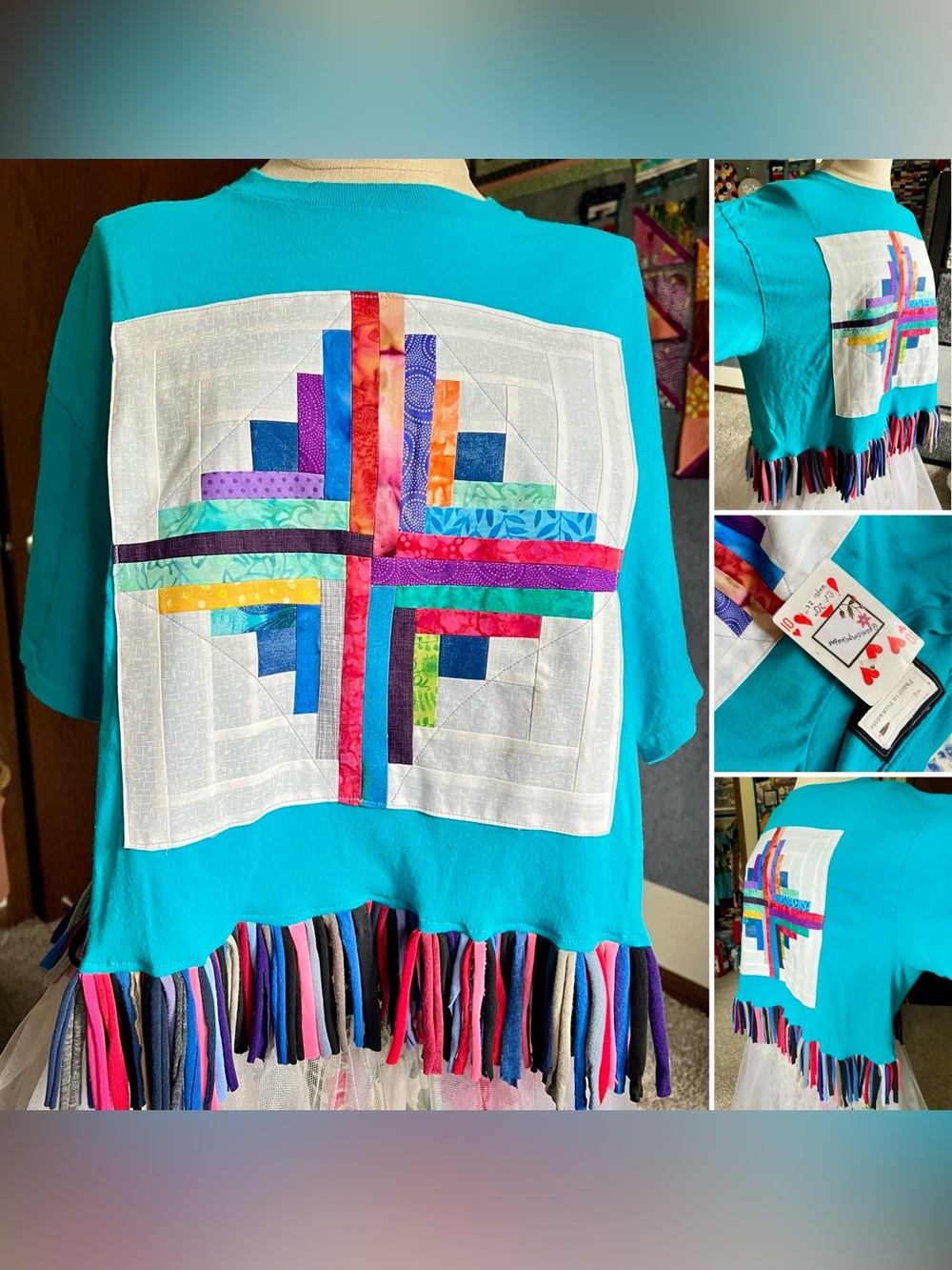 Teal with Rainbow Fringe Tee Shirt 🌈